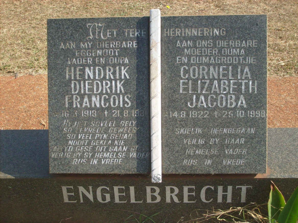 ENGELBRECHT Hendrik Diedrik Francois 1913-19?1 &amp; Cornelia Elizabeth Jacoba 1922-1999