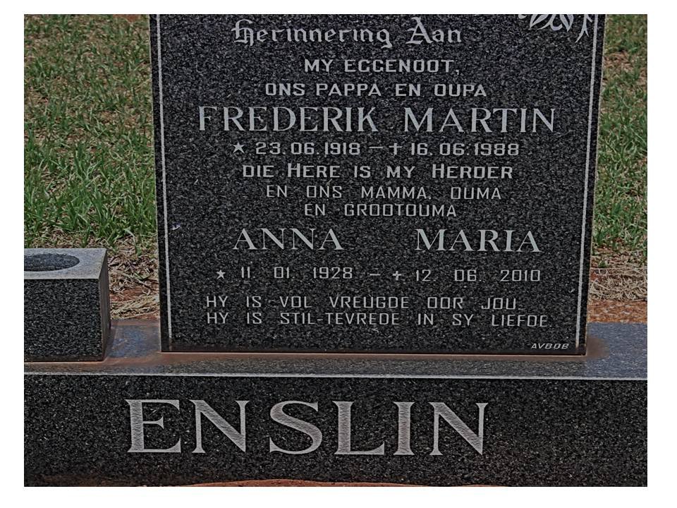 ENSLIN Frederik Martin 1918-1988 &amp; Anna Maria 1928-2010