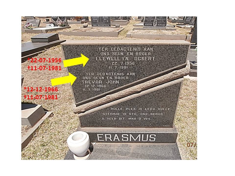 ERASMUS Llewellyn Ockert 1956-1981 :: ERASMUS Trevor John 1966-1981