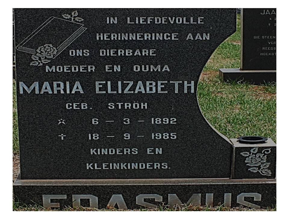 ERASMUS Maria Elizabeth nee STROH 1892-1985