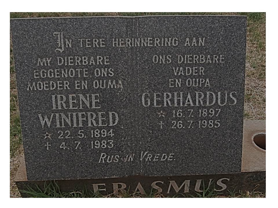 ERASMUS Gerhardus 1897-1985 &amp; Irene Winifred 1894-1983