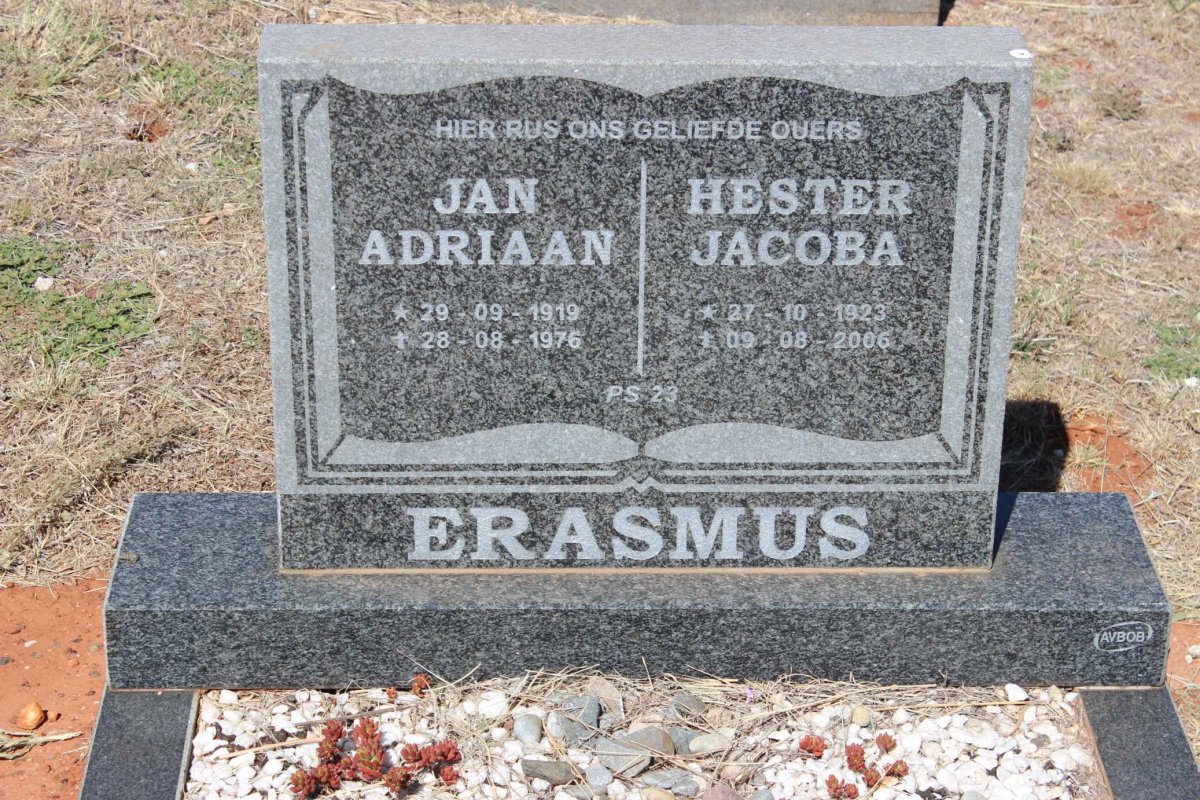 ERASMUS Jan Adriaan 1919-1976 &amp; Hester Jacoba 1923-2006