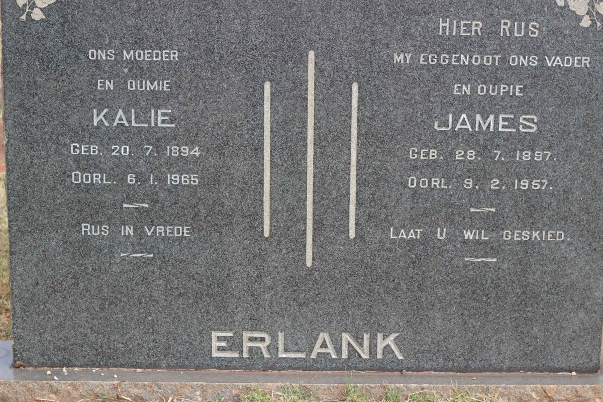 ERLANK James 1897-1957 &amp; Kalie 1894-1965