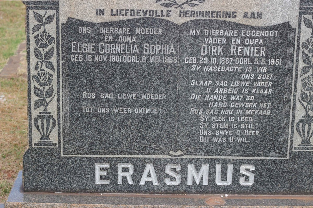 ERASMUS Dirk Renier 1887-1951 &amp; Elsie Cornelia Sophia 1901-1968