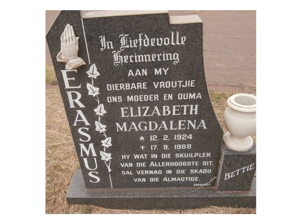 ERASMUS Elizabeth Magdalena 1924-1988