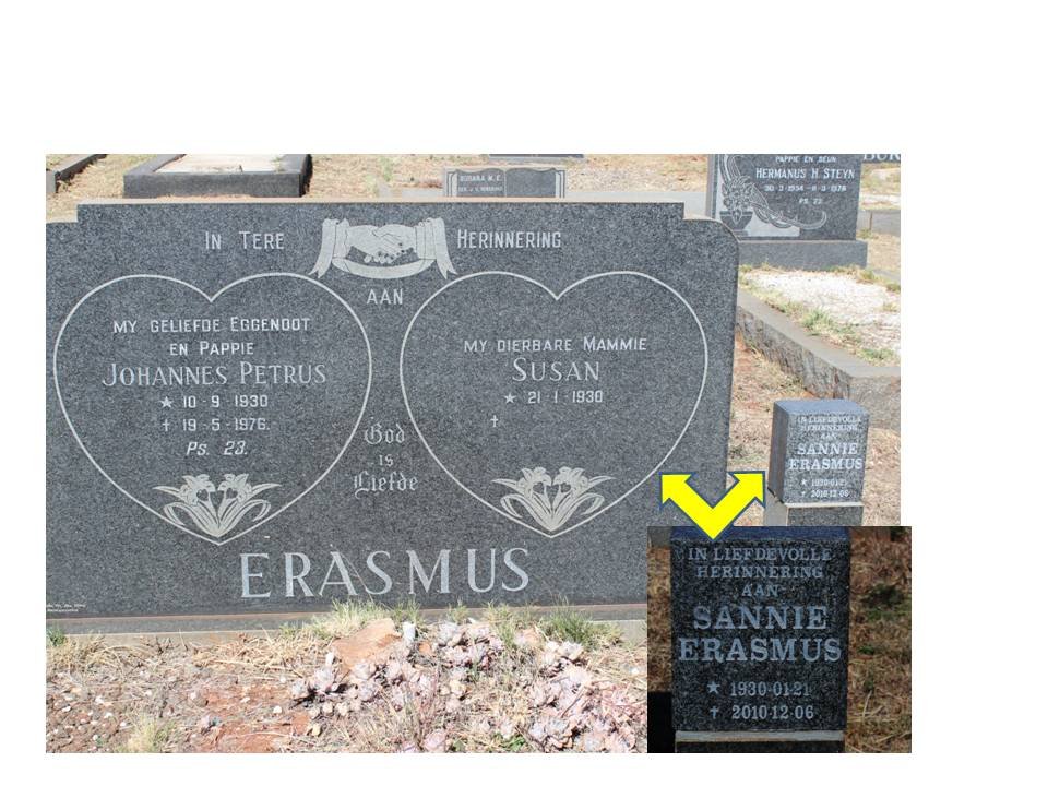 ERASMUS Johannes Petrus 1930-1976 &amp; Susan 1930-2010