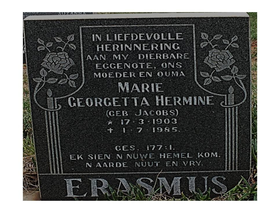 ERASMUS Marie Georgetta Hermine nee JACOBS 1903-1985