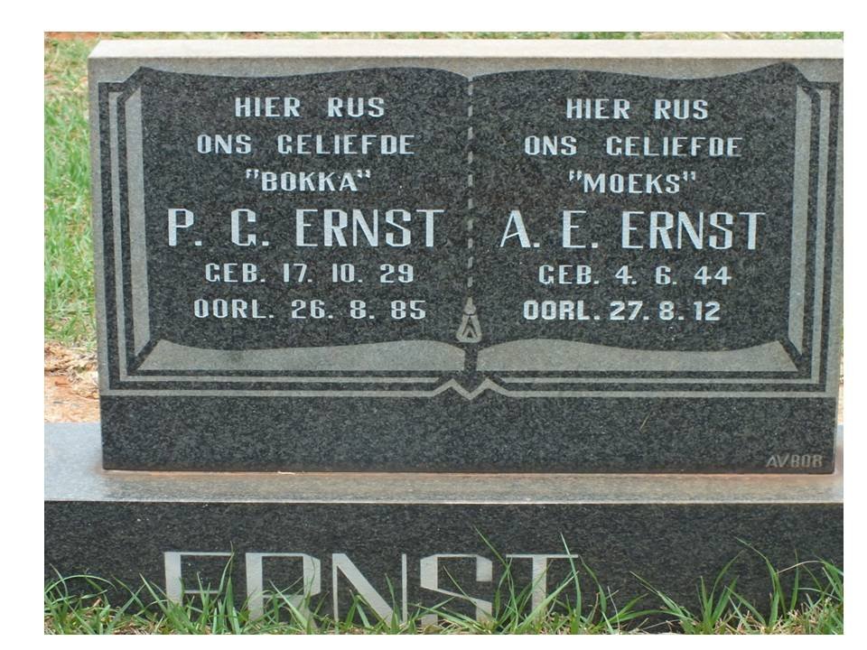ERNST P.G. 1929-1985 &amp; A.E. 1944-2012