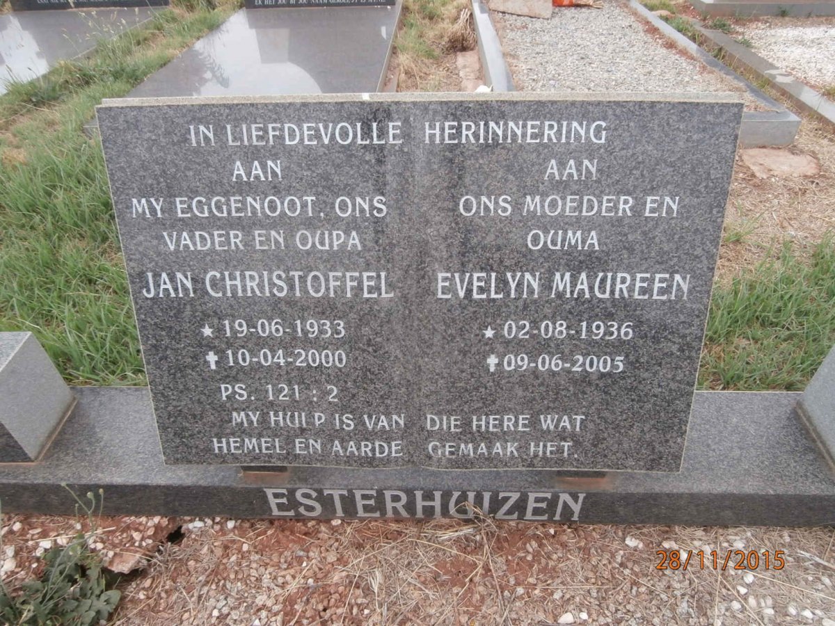 ESTERHUIZEN Jan Christoffel 1933-2000 &amp; Evelyn Maureen 1936-2005