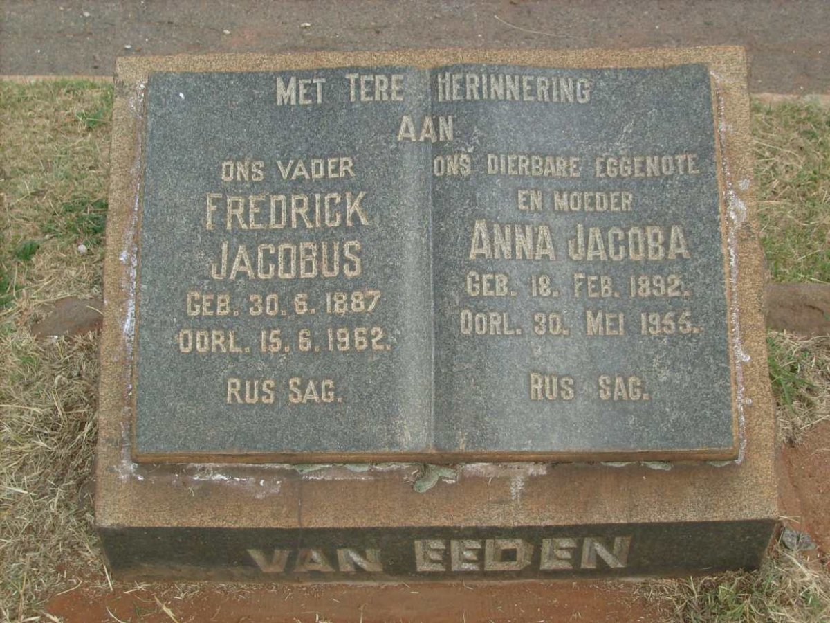 EEDEN Fredrick Jacobus, van 1887-1962 &amp; Anna Jacoba 1892-1955