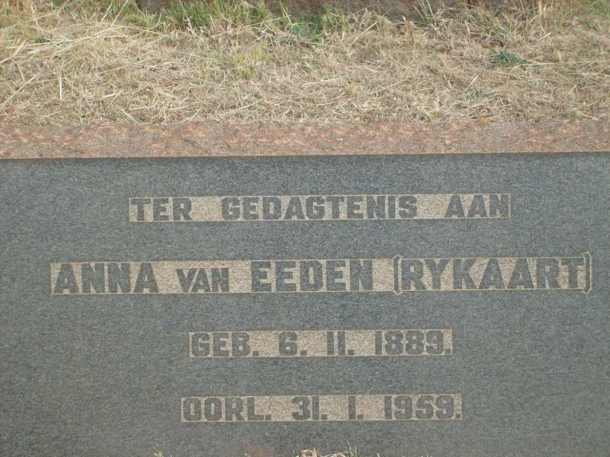 EEDEN Anna, van nee RYKAART 1889-1959