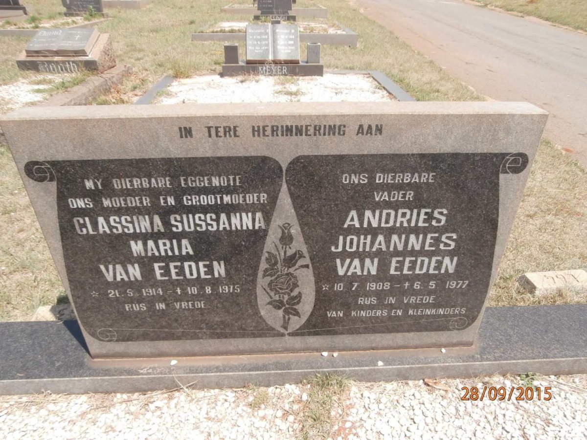 EEDEN Andries Johannes, van 1908-1977 &amp; Classina Sussanna Maria 1914-1975