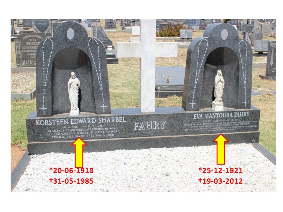 FAHRY Korsteen Edward Sharbel 1918-1985 &amp; Eva Mantoura 1921-2012