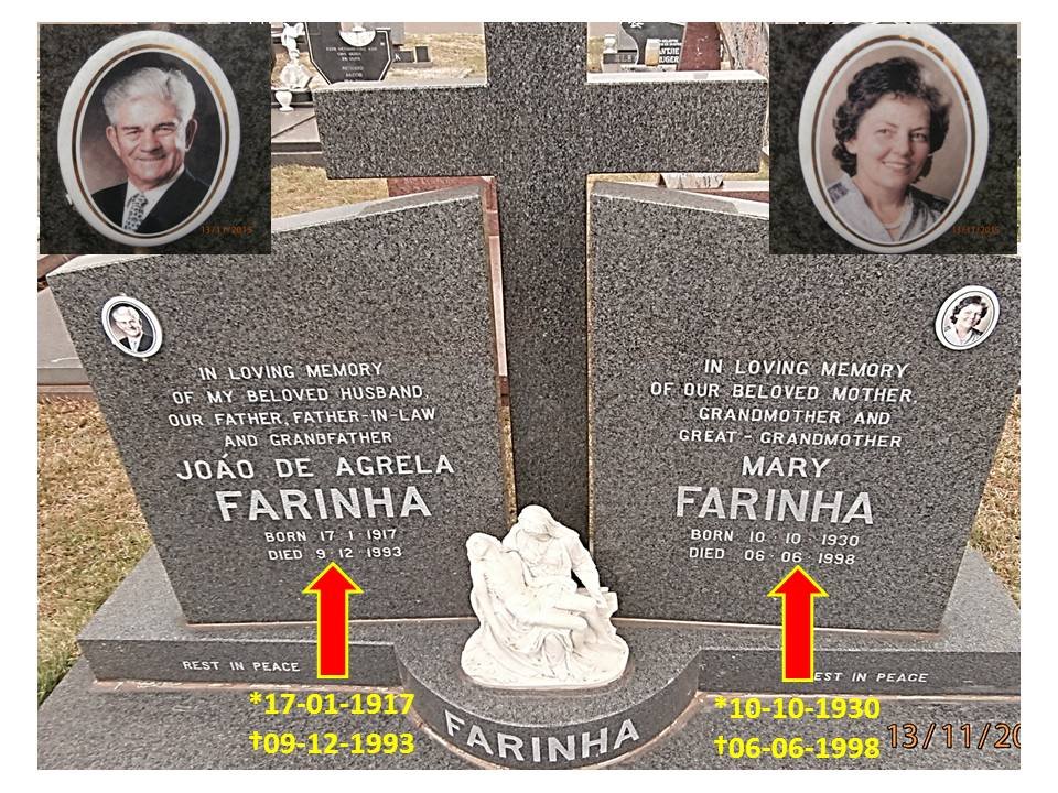 FARINHA Joao de Agrela 1917-1993 &amp; Mary 1930-1998
