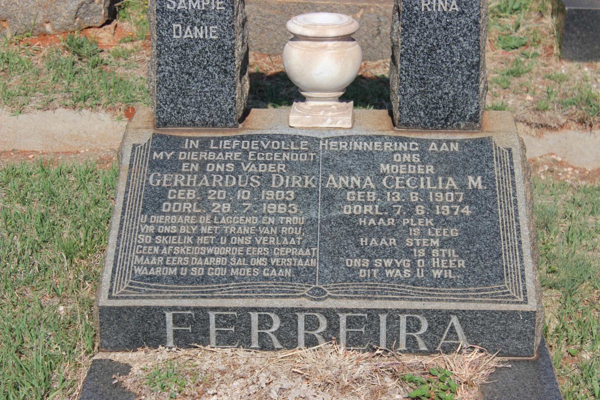 FERREIRA Gerhardus Dirk 1903-1963 &amp; Anna Cecilia M. 1907-1974
