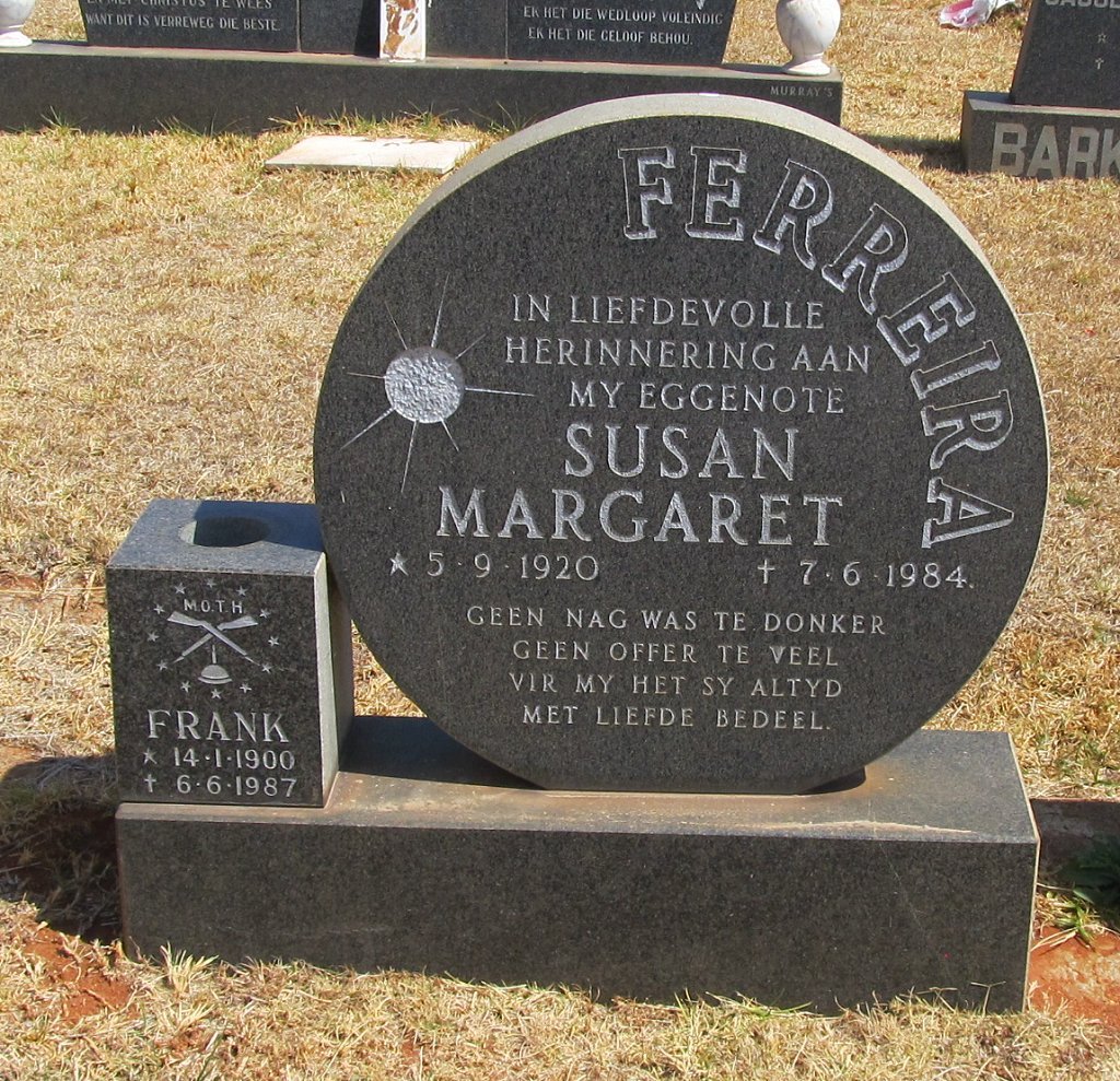 FERREIRA Frank 1900-1987 &amp; Susan Margaret 1920-1984
