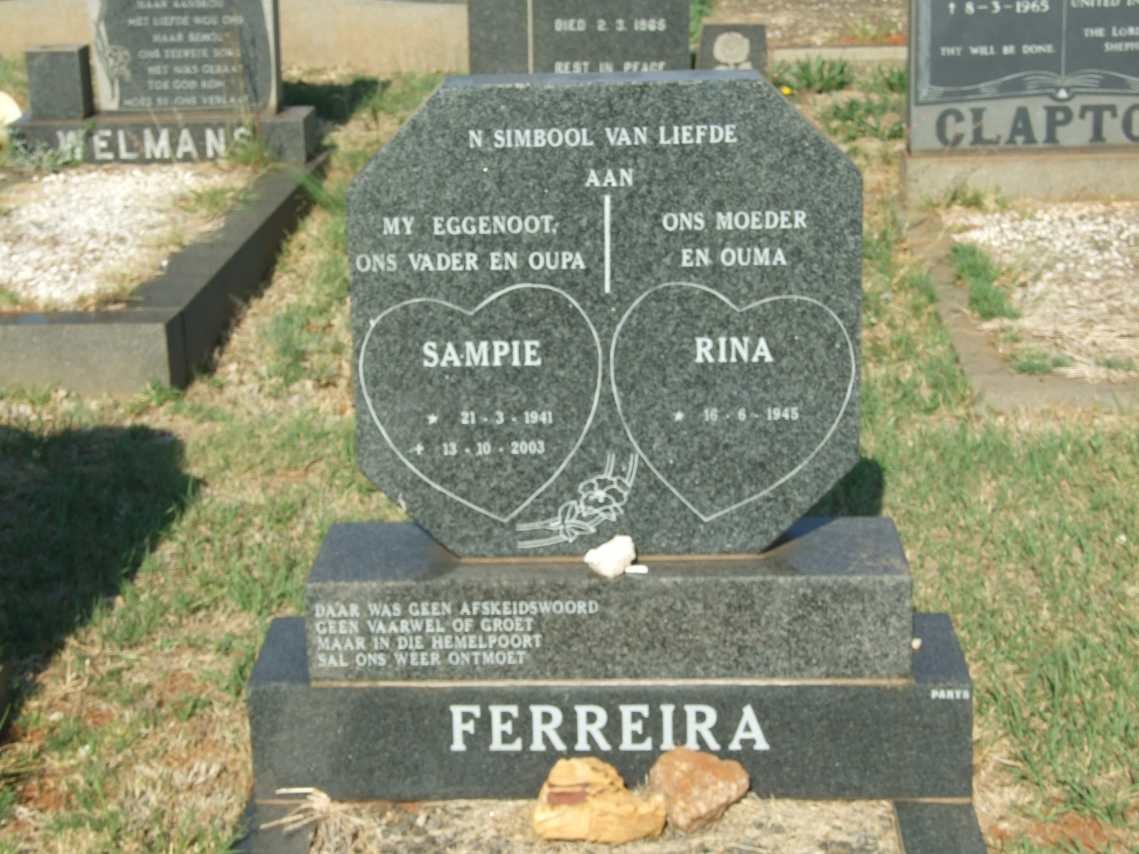 FERREIRA Sampie 1941-2003 &amp; Rina 1945-