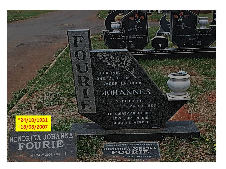 FOURIE Johannes 1944-1988 &amp; Hendrina Johanna 1931-2007