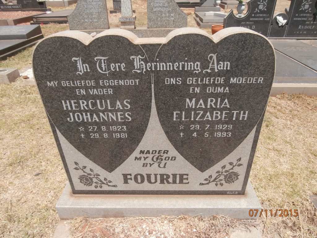 FOURIE Herculas Johannes 1923-1981 &amp; Maria Elizabeth 1929-1993