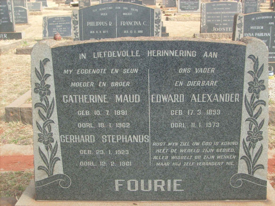FOURIE Edward Alexander 1893-1973 &amp; Catherine Maud 1891-1962 :: FOURIE Gerhard Stephanus 1923-1961