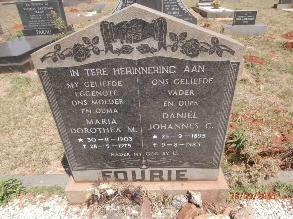 FOURIE Daniël Johannes C. 1895-1983 &amp; Maria Dorothea M. 1903-1975