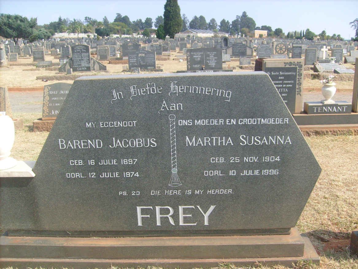 FREY Barend Jacobus 1897-1974 &amp; Martha Susanna 1904-1996