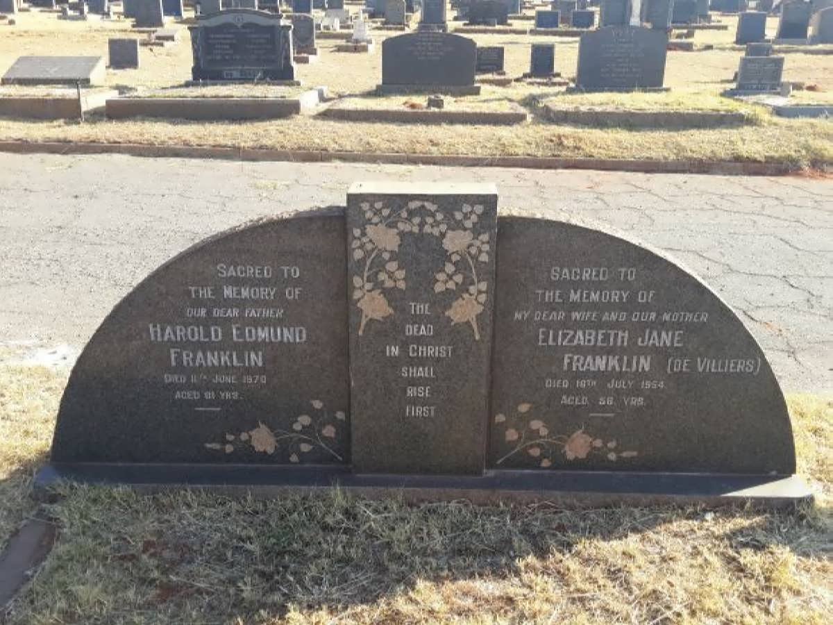 FRANKLIN Harold Edmund -1970 &amp; Elizabeth Jane DE VILLIERS -1954
