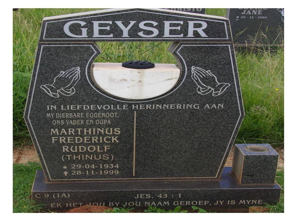 GEYSER Marthinus Frederick Rudolf 1934-1999