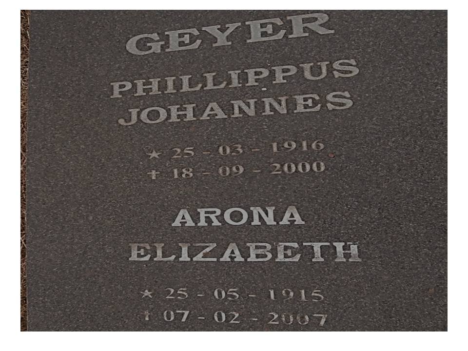 GEYER Phillippus Johannes 1916-2000 &amp; Arona Elizabeth 1915-2007