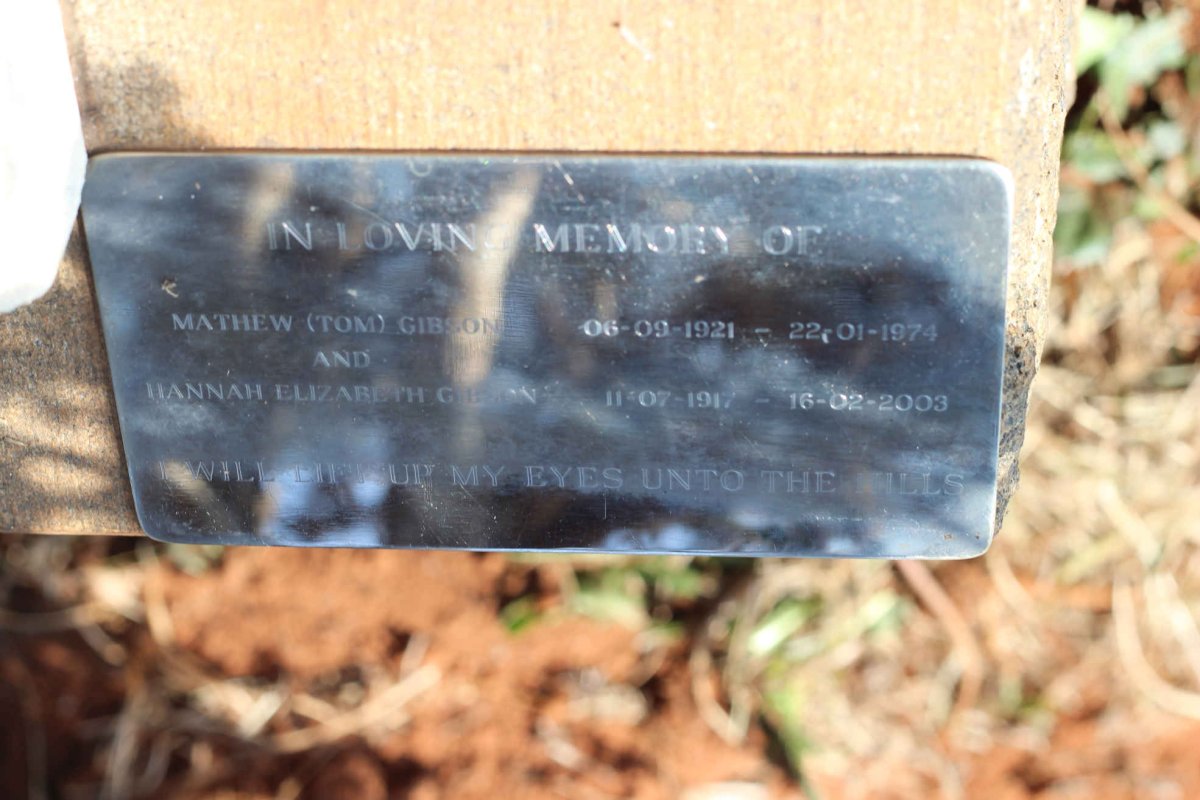 GIBSON Mathew 1921-1974 &amp; Hannah Elizabeth 1917-2003