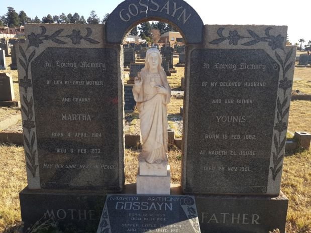 GOSSAYN Younis 1882-1951 &amp; Martha 1904-1973 :: GOSSAYN Martin Anthony 1950-1950
