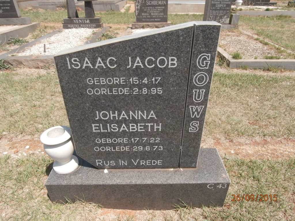 GOUWS Isaac Jacob 1917-1995 &amp; Johanna Elisabeth 1922-1973