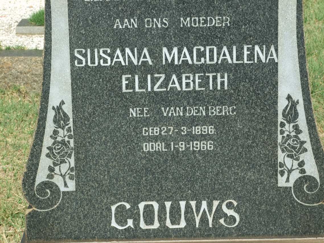 GOUWS Susana Magdalena Elizabeth nee VAN DEN BERG 1896-1966
