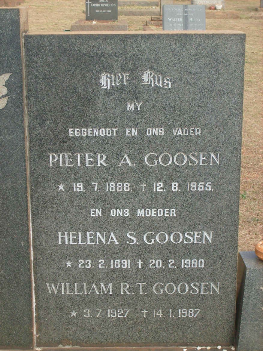 GOOSEN Pieter A. 1888-1955 &amp; Helena S. 1891-1980 :: GOOSEN William R.T. 1927-1987