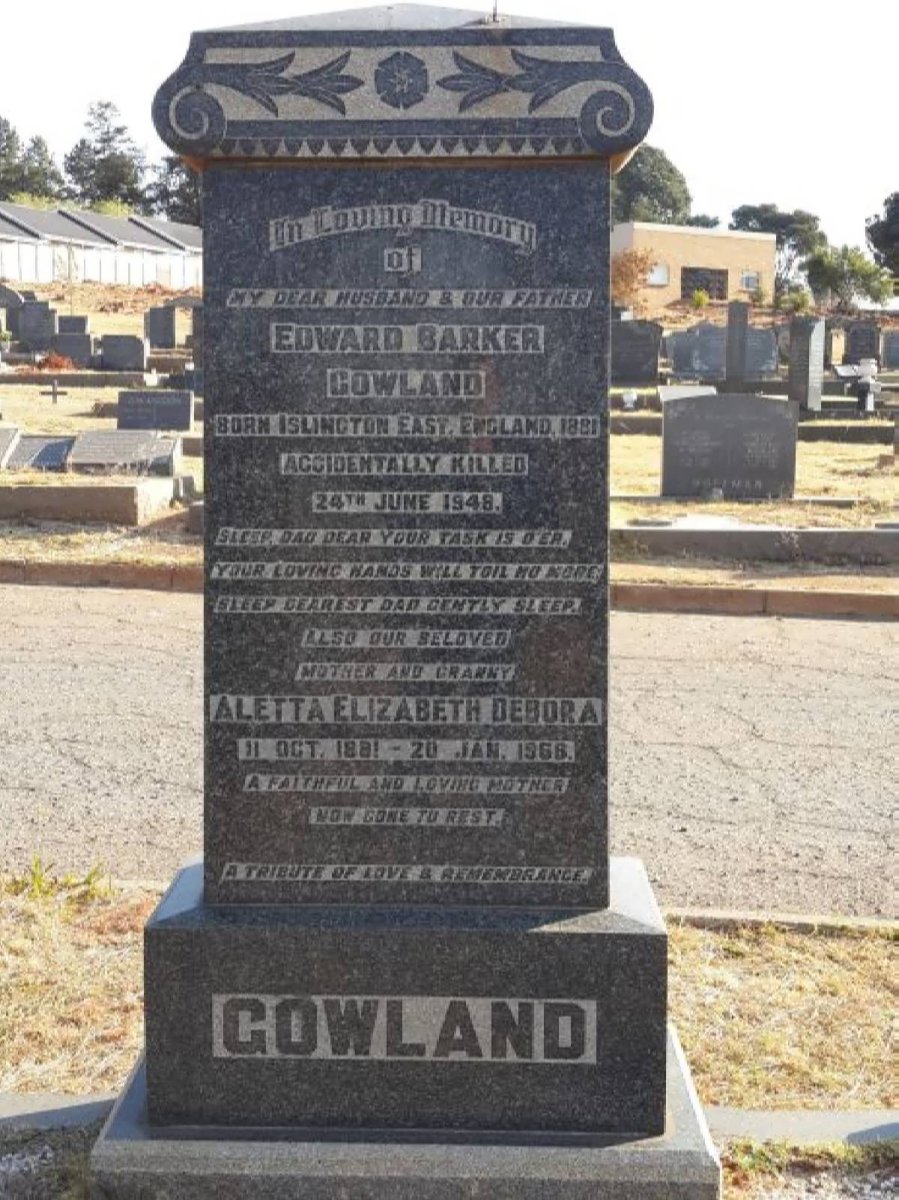 GOWLAND Edward Barker 1881-1948 &amp; Aletta Elizabeth Debora 1881-1968