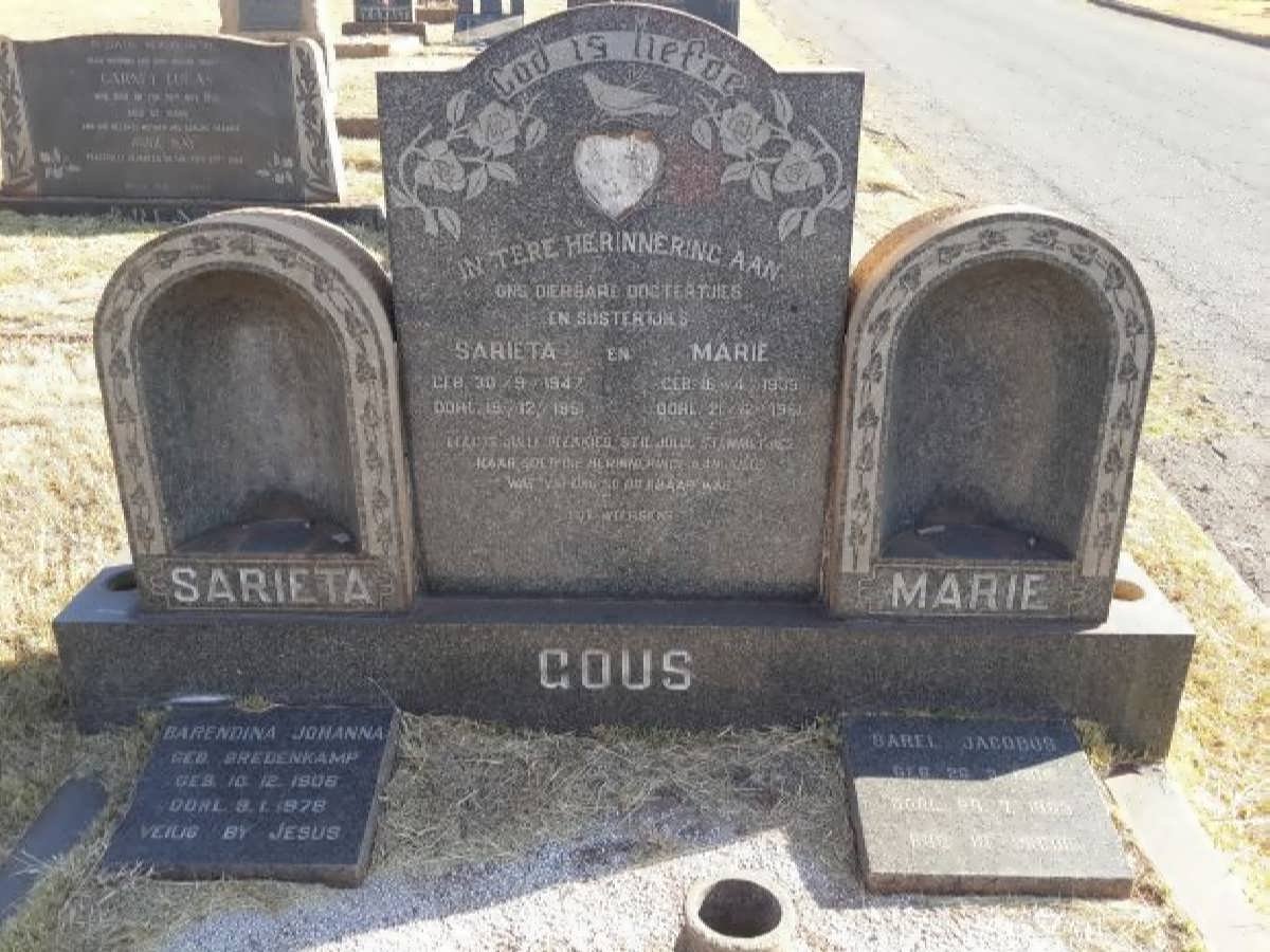 GOUS Sarel Jacobus 1906-1963 &amp; Barendina Johanna BREDENKAMP 1906-1978 :: GOUS Marie 1939-1961 :: GOUS Sarieta 1947-1951