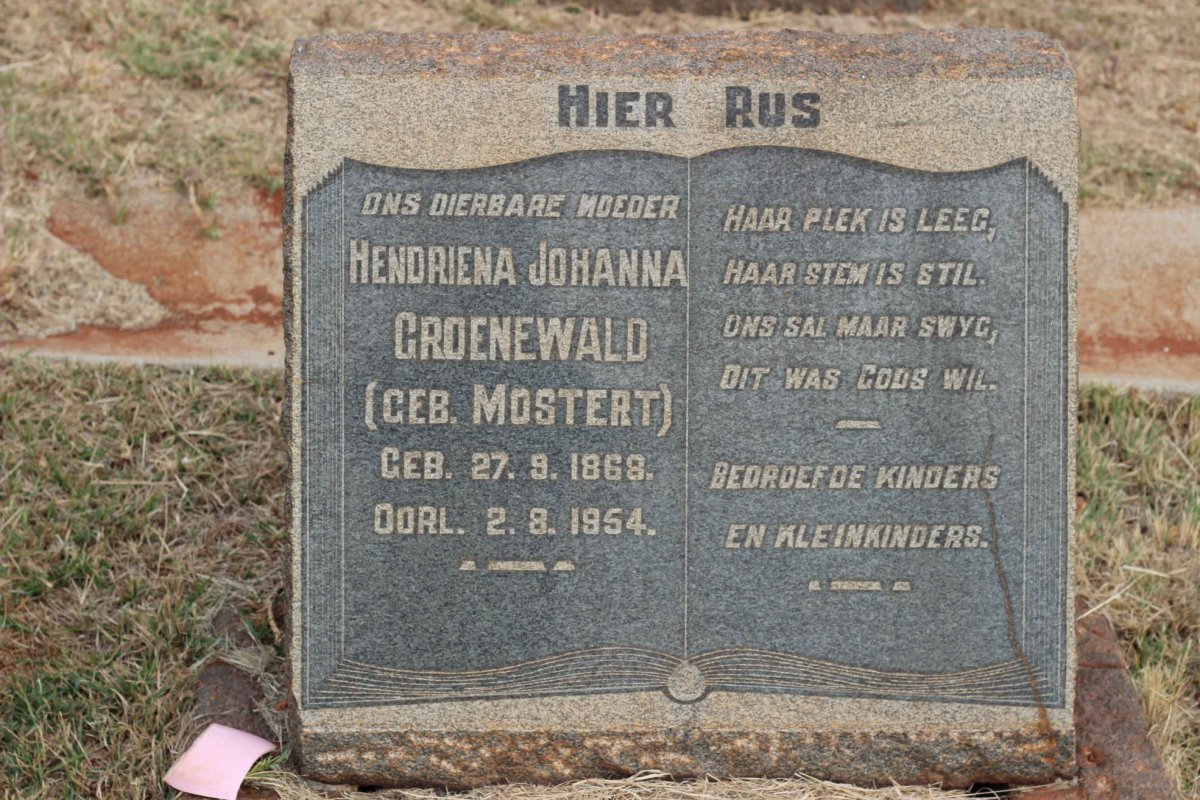 GROENEWALD Hendriena Johanna nee MOSTERT 1868-1954