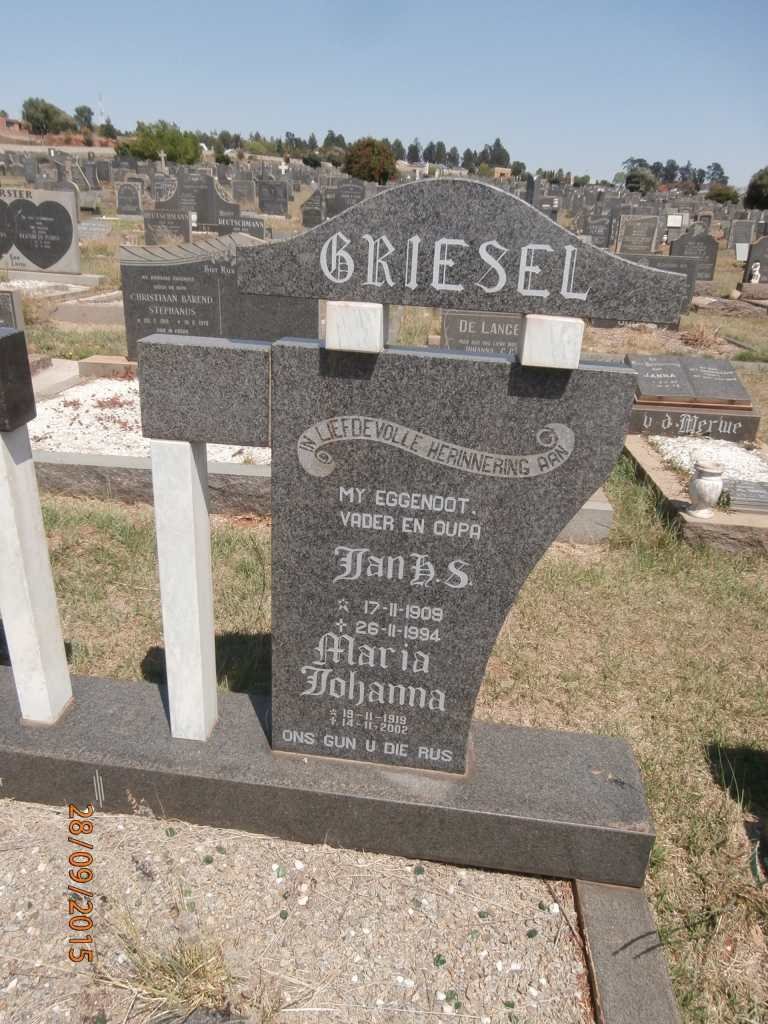 GRIESEL Jan H.S. 1909-1994 &amp; Maria Johanna 1919-2002
