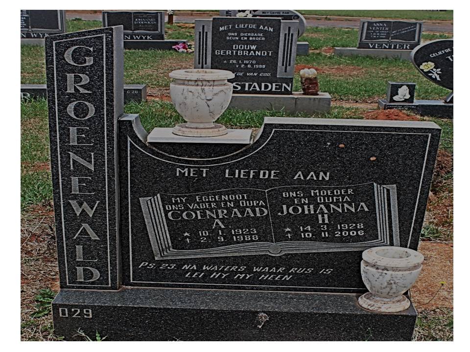GROENEWALD Coenraad A. 1923-1988 &amp; Johanna H. 1928-2006