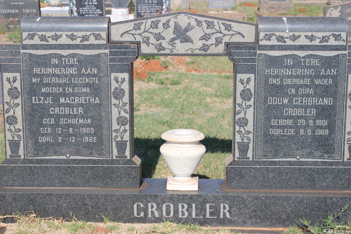 GROBLER Douw Gerbrand 1901-1968 &amp; Elzje Magrietha SCHOEMAN 1909-1962