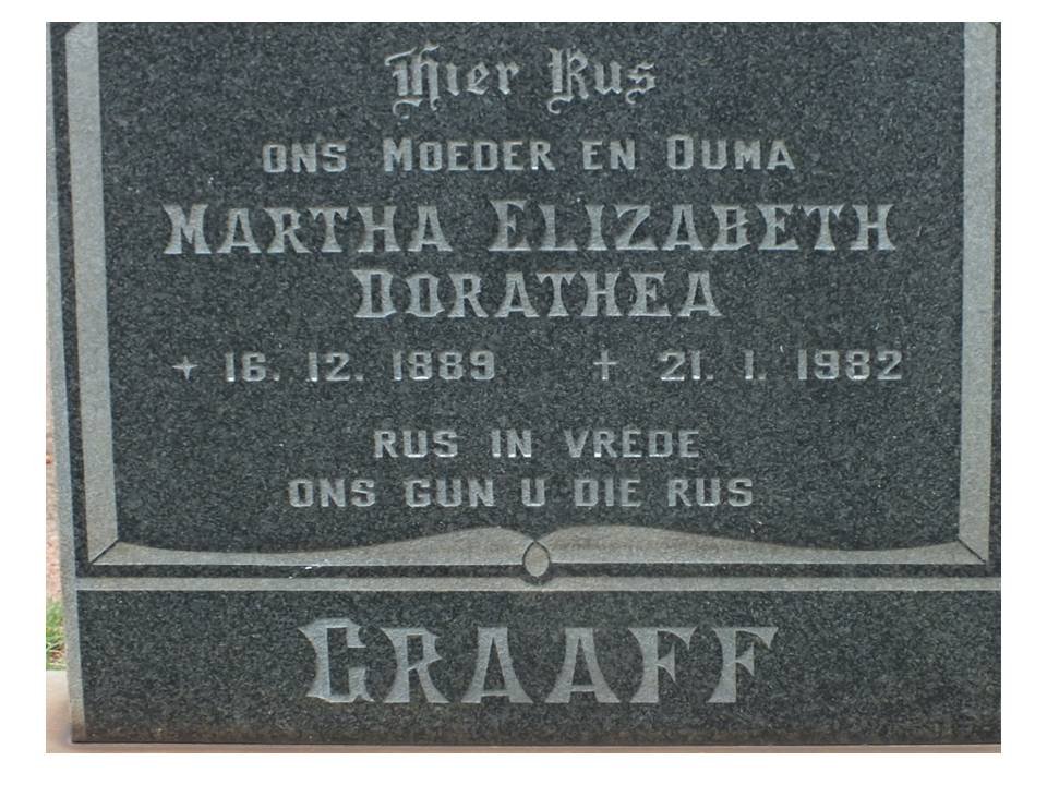 GRAAFF Martha Elizabeth Dorathea 1889-1982