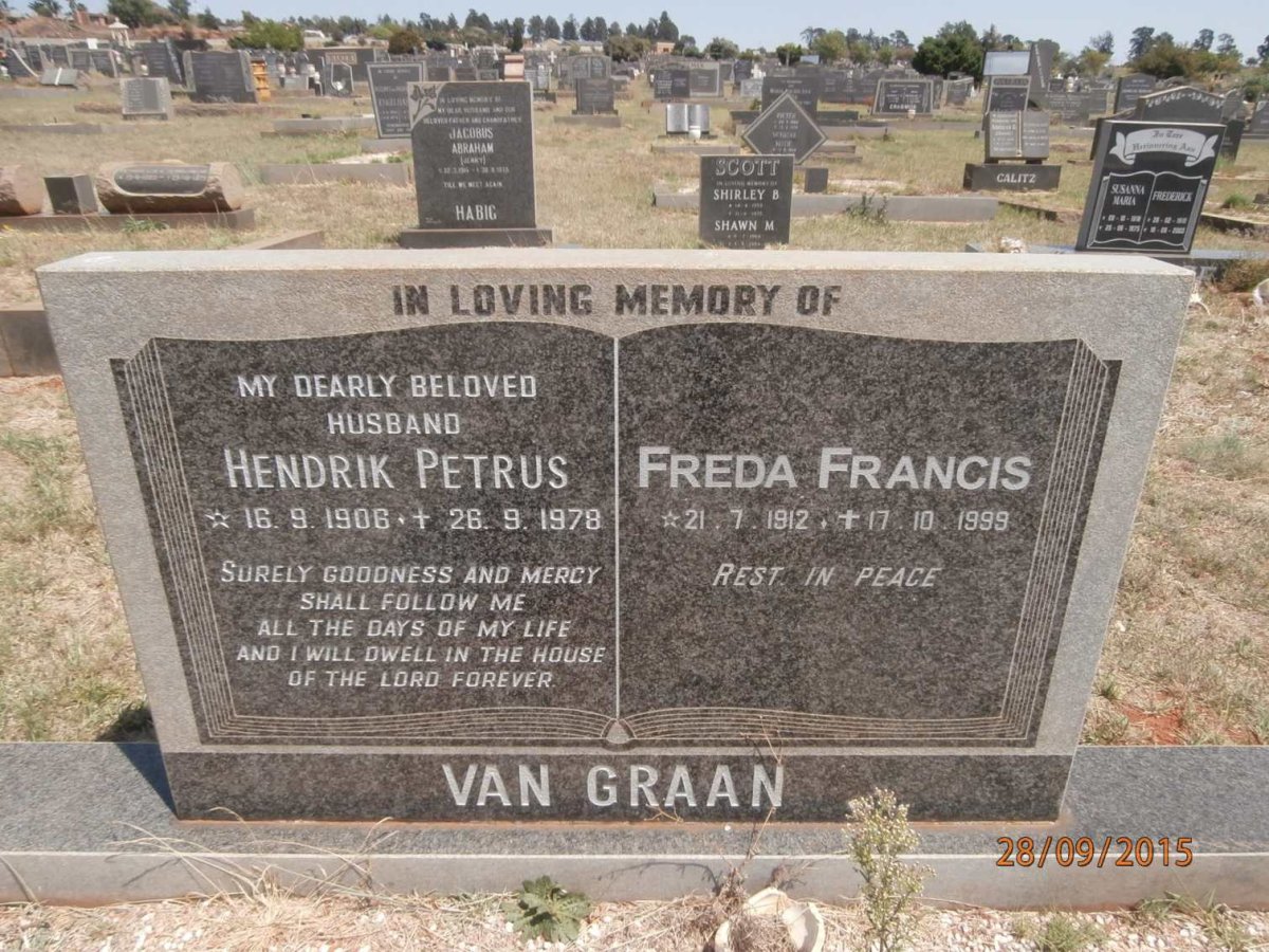 GRAAN Hendrik Petrus, van 1906-1978 &amp; Freda Francis 1912-1999