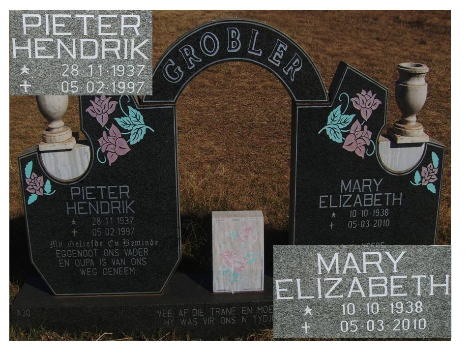 GROBLER Pieter Hendrik 1937-1997 &amp; Mary Elizabeth 1938-2010