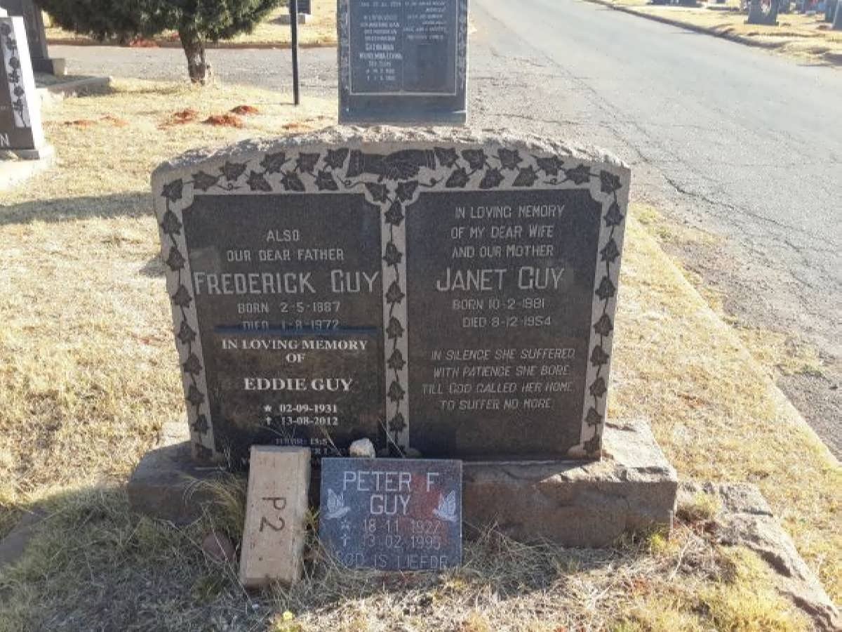 GUY Frederick 1887-1972 &amp; Janet 1881-1954 :: GUY Peter F. 1922-1995 :: GUY Eddie 1931-2012
