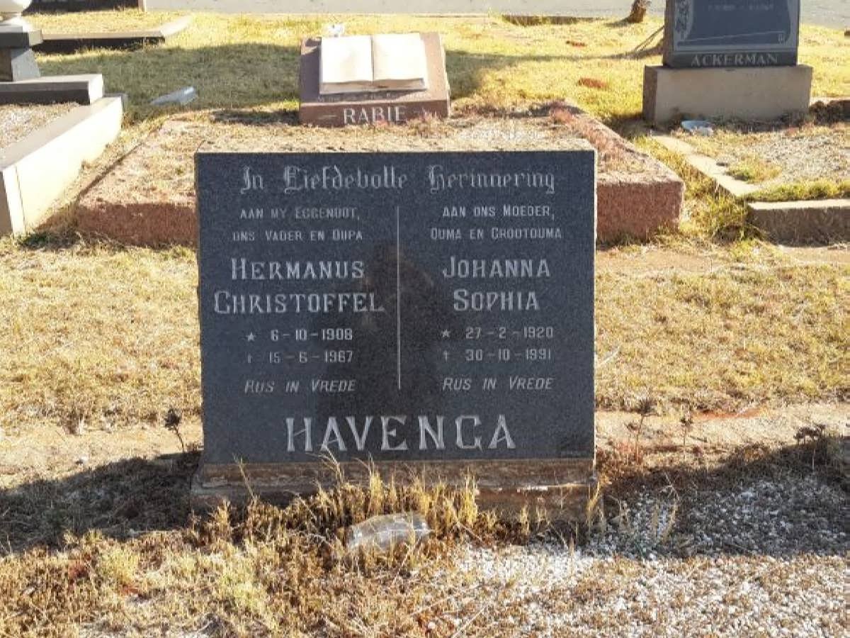 HAVENGA Hermanus Christoffel 1908-1967 &amp; Johanna Sophia 1920-1991