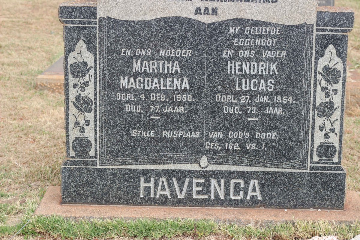 HAVENGA Hendrik Lucas -1954 &amp; Martha Magdalena -1958