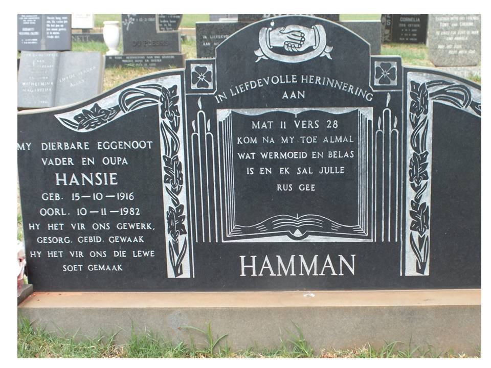 HAMMAN Hansie J.J. 1916-1982