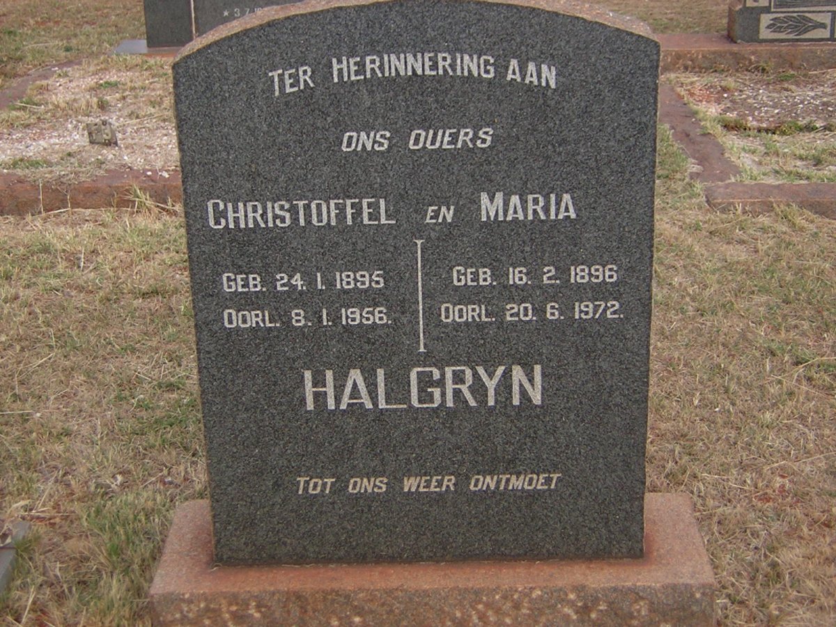 HALGRYN Christoffel 1895-1956 &amp; Maria 1896-1972