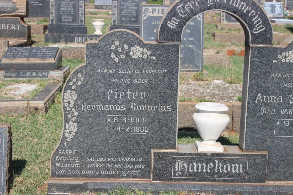 HANEKOM Pieter Hermanus Cornelus 1909-1963 &amp; Anna Elizabeth VAN DEN BERG 1910-