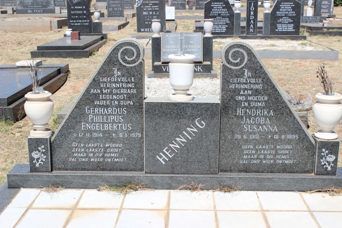HENNING Gerhardus Phillipus Engelbertus 1914-1979 &amp; Hendrika Jacoba Susanna 1918-1995